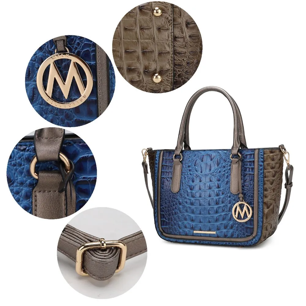 Bonnie Faux Crocodile-Embossed Vegan Leather Women’s Satchel with Wallet Bag - 2 pieces