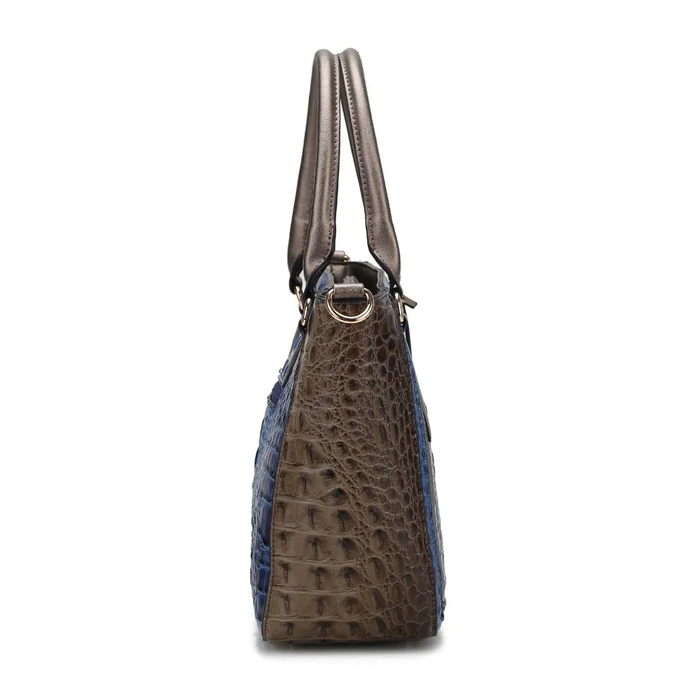 Bonnie Faux Crocodile-Embossed Vegan Leather Women’s Satchel with Wallet Bag - 2 pieces