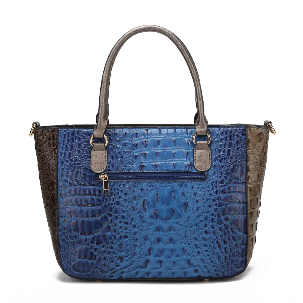 Bonnie Faux Crocodile-Embossed Vegan Leather Women’s Satchel with Wallet Bag - 2 pieces