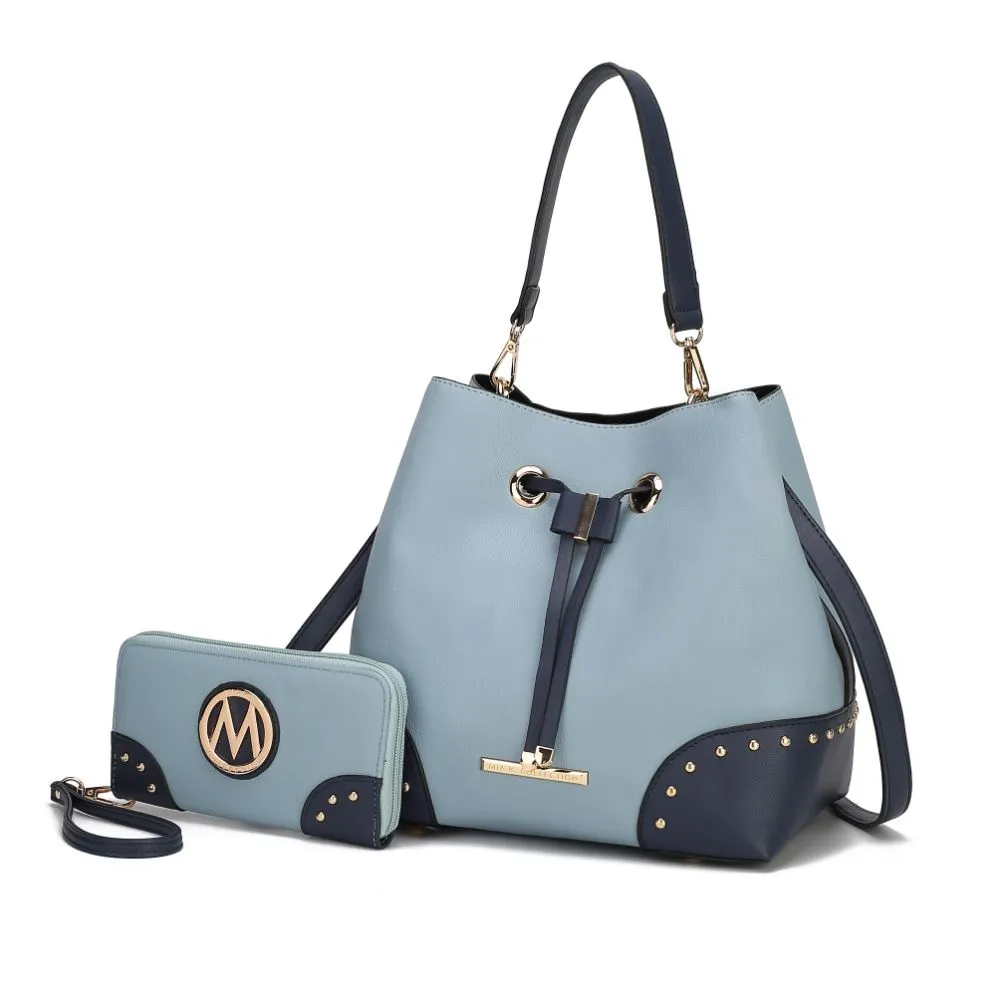 Candice Color Block Bucket Bag with matching Wallet