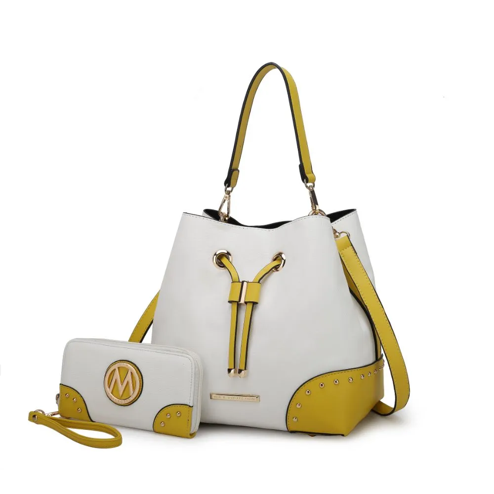 Candice Color Block Bucket Bag with matching Wallet