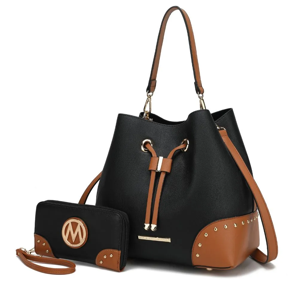 Candice Color Block Bucket Bag with matching Wallet