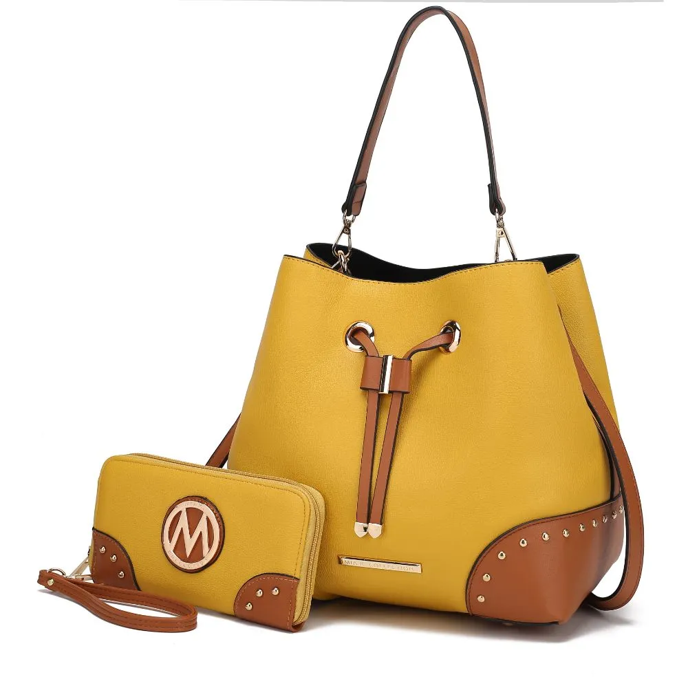 Candice Color Block Bucket Bag with matching Wallet