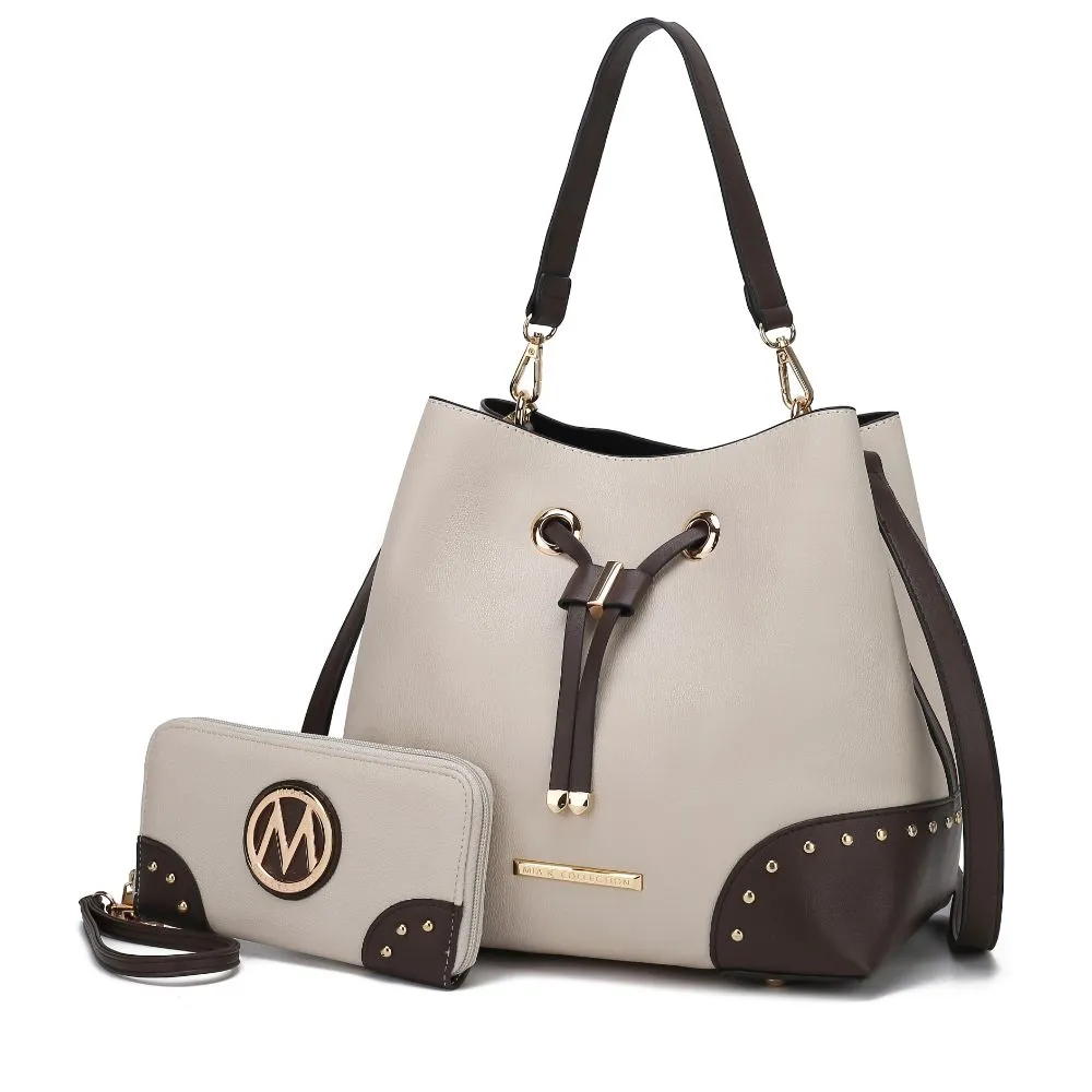 Candice Color Block Bucket Bag with matching Wallet
