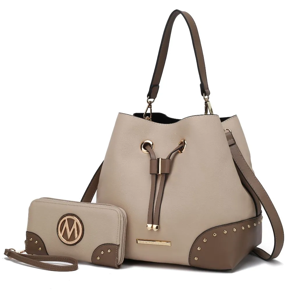 Candice Color Block Bucket Bag with matching Wallet