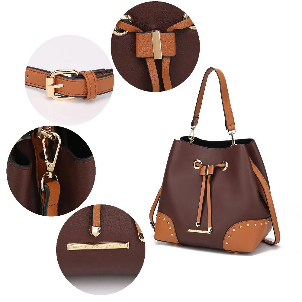 Candice Color Block Bucket Bag with matching Wallet