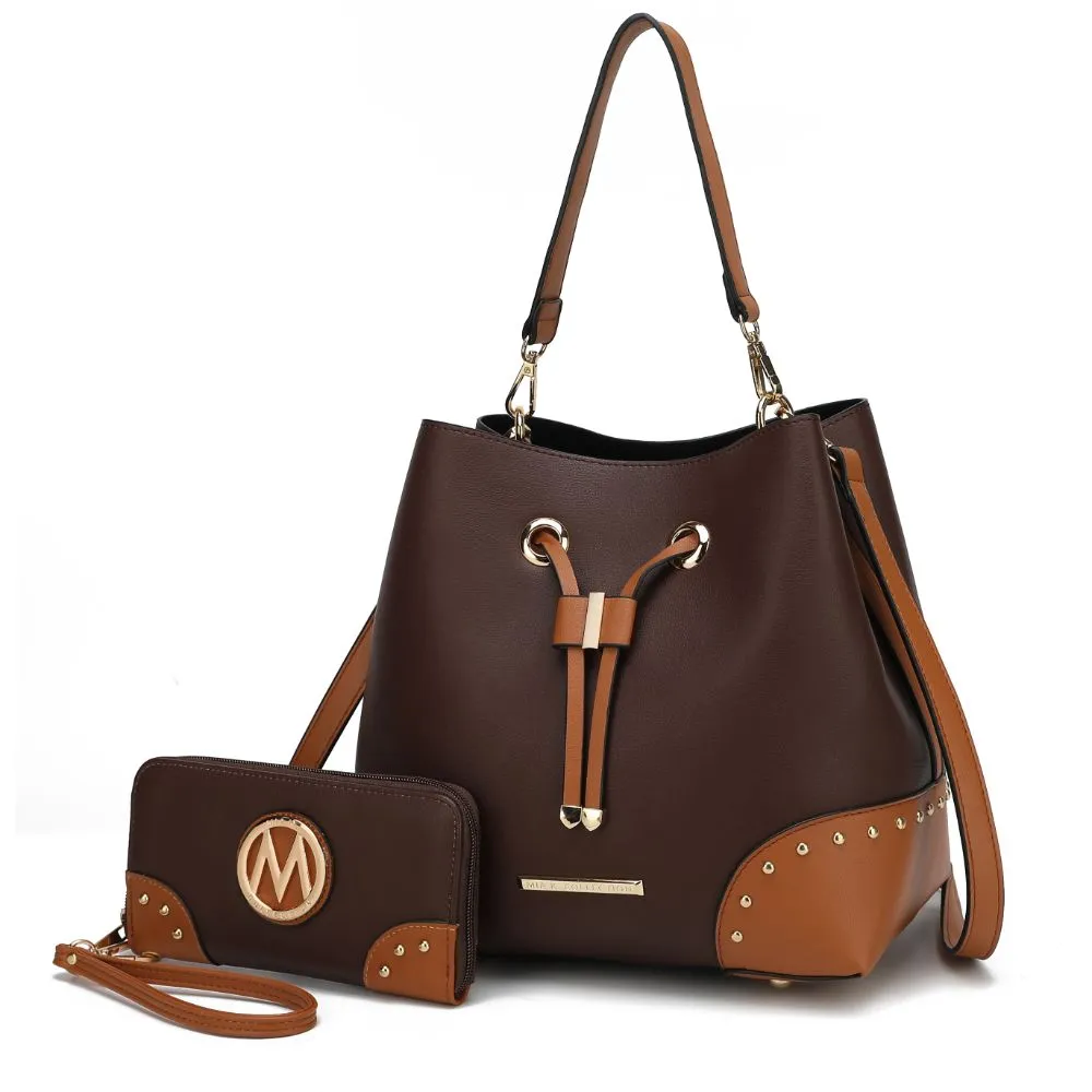 Candice Color Block Bucket Bag with matching Wallet