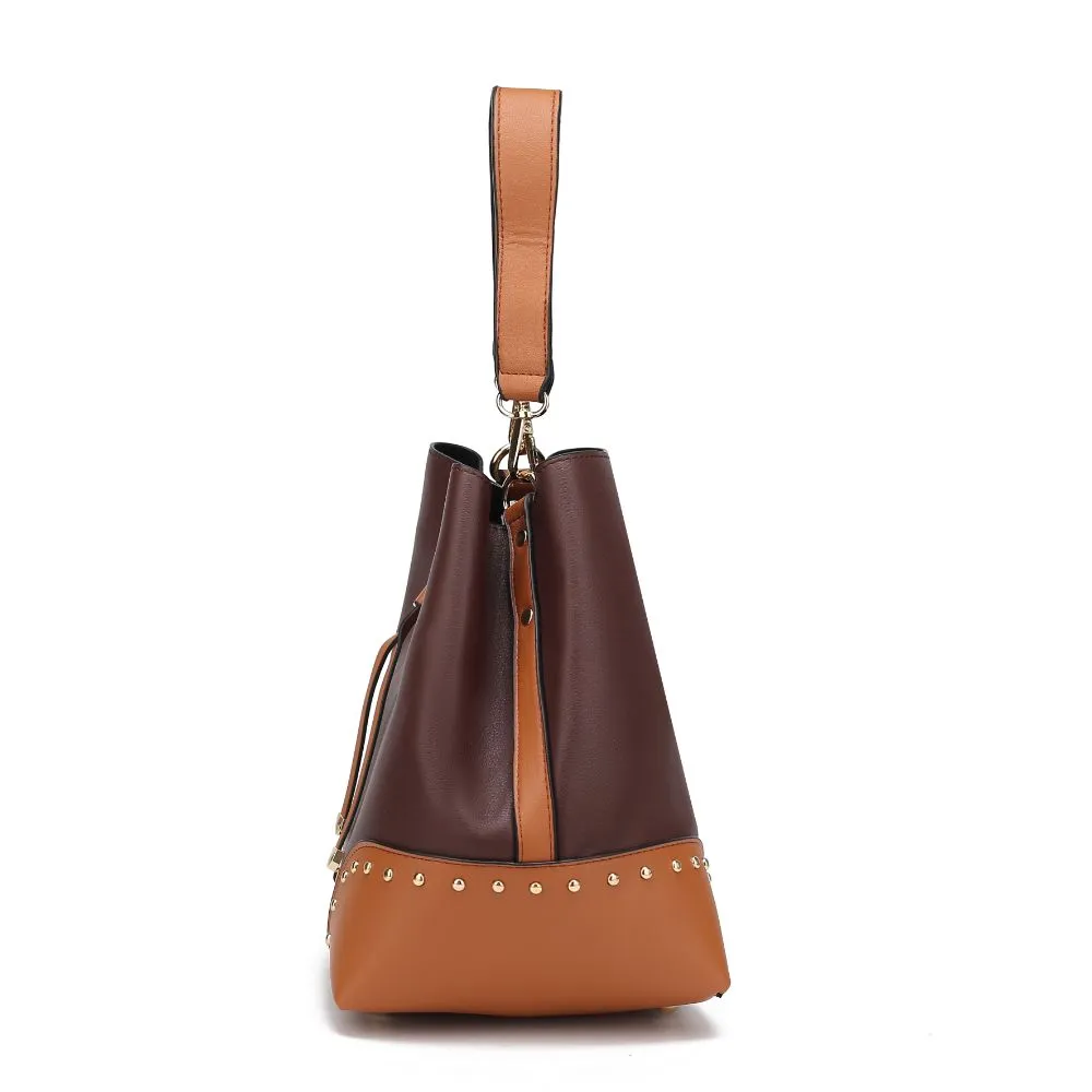 Candice Color Block Bucket Bag with matching Wallet