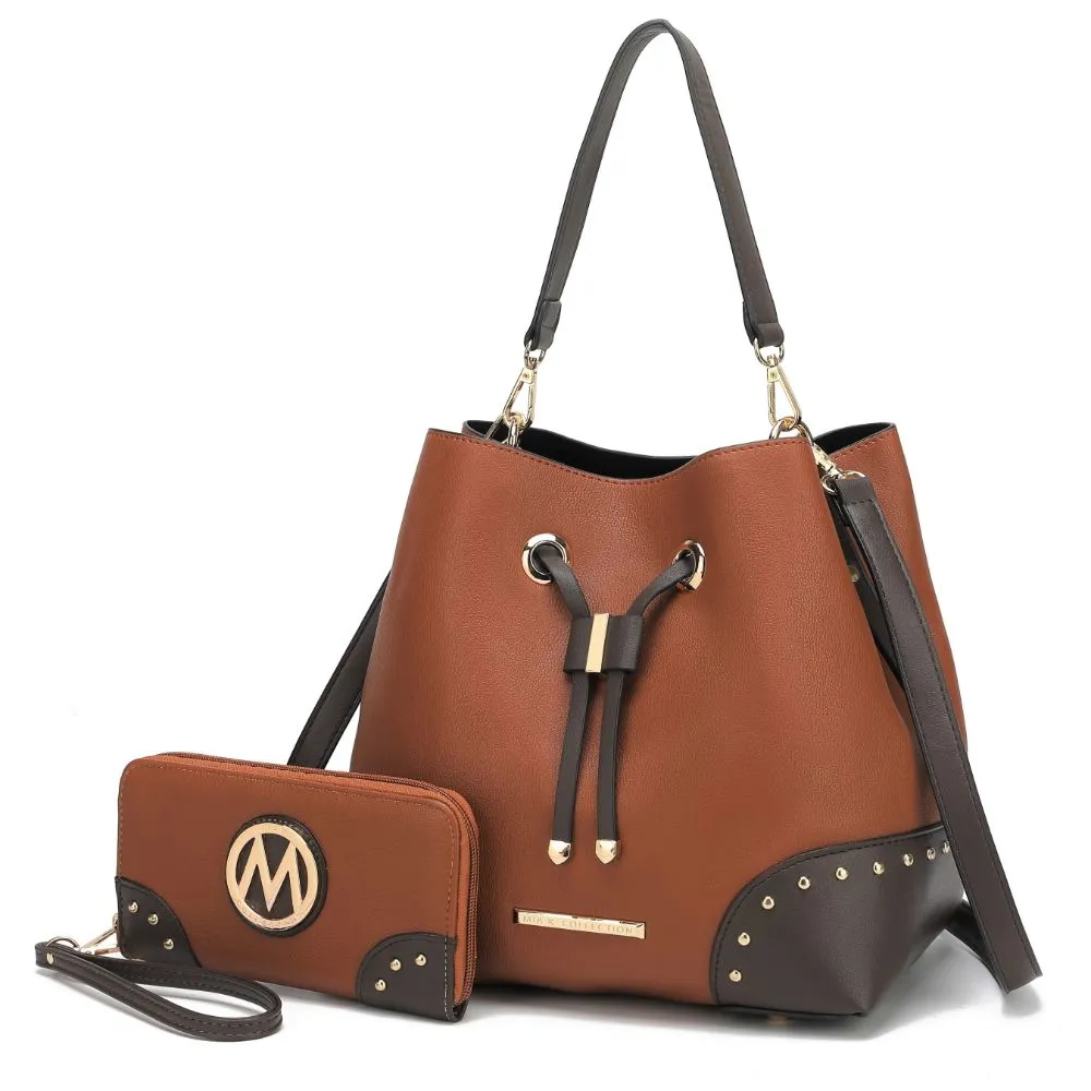 Candice Color Block Bucket Bag with matching Wallet