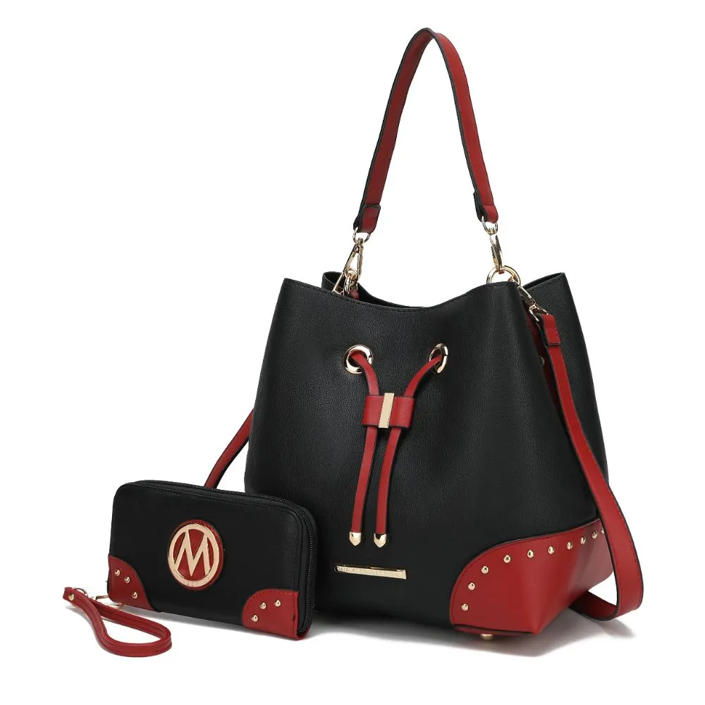 Candice Color Block Bucket Bag with matching Wallet
