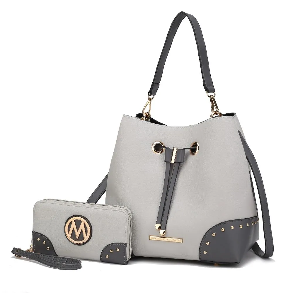 Candice Color Block Bucket Bag with matching Wallet