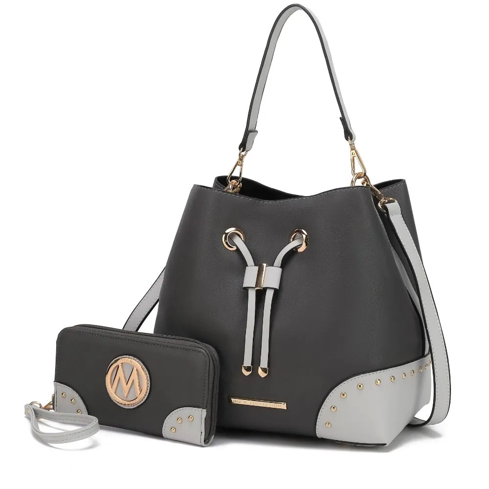 Candice Color Block Bucket Bag with matching Wallet