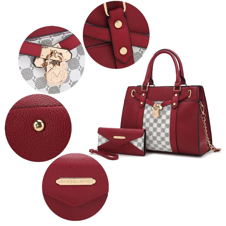 Christine Circular Print Vegan Leather Women’s Satchel Bag witch matching wallet - 2 pieces