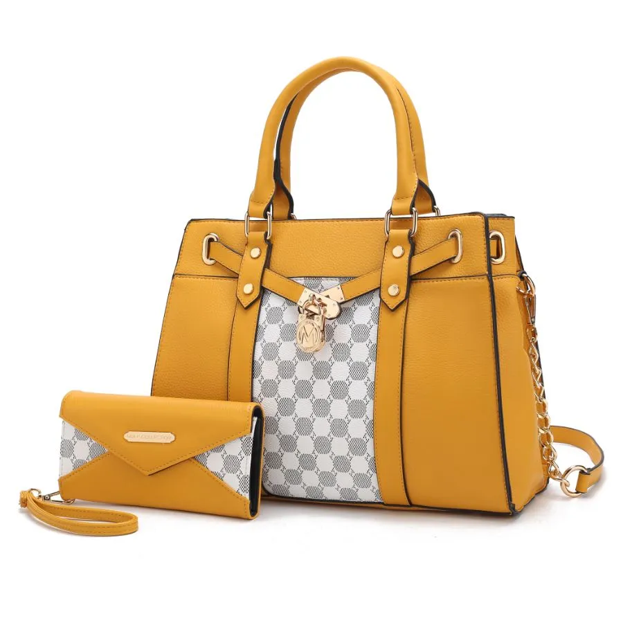 Christine Circular Print Vegan Leather Women’s Satchel Bag witch matching wallet - 2 pieces