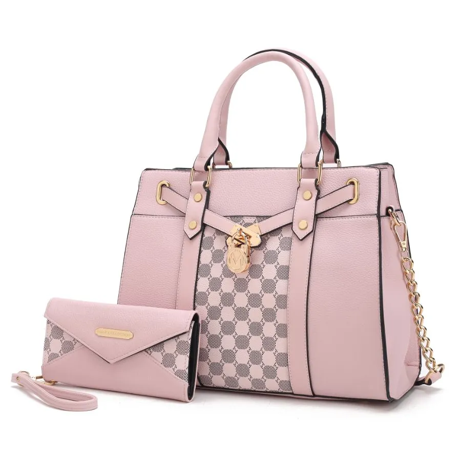 Christine Circular Print Vegan Leather Women’s Satchel Bag witch matching wallet - 2 pieces