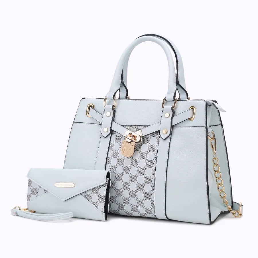Christine Circular Print Vegan Leather Women’s Satchel Bag witch matching wallet - 2 pieces