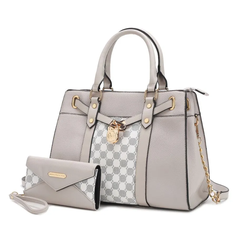 Christine Circular Print Vegan Leather Women’s Satchel Bag witch matching wallet - 2 pieces
