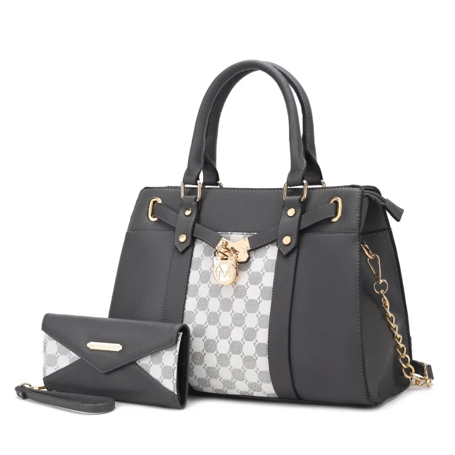 Christine Circular Print Vegan Leather Women’s Satchel Bag witch matching wallet - 2 pieces