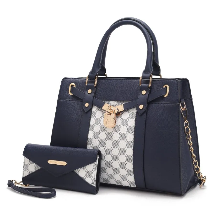 Christine Circular Print Vegan Leather Women’s Satchel Bag witch matching wallet - 2 pieces