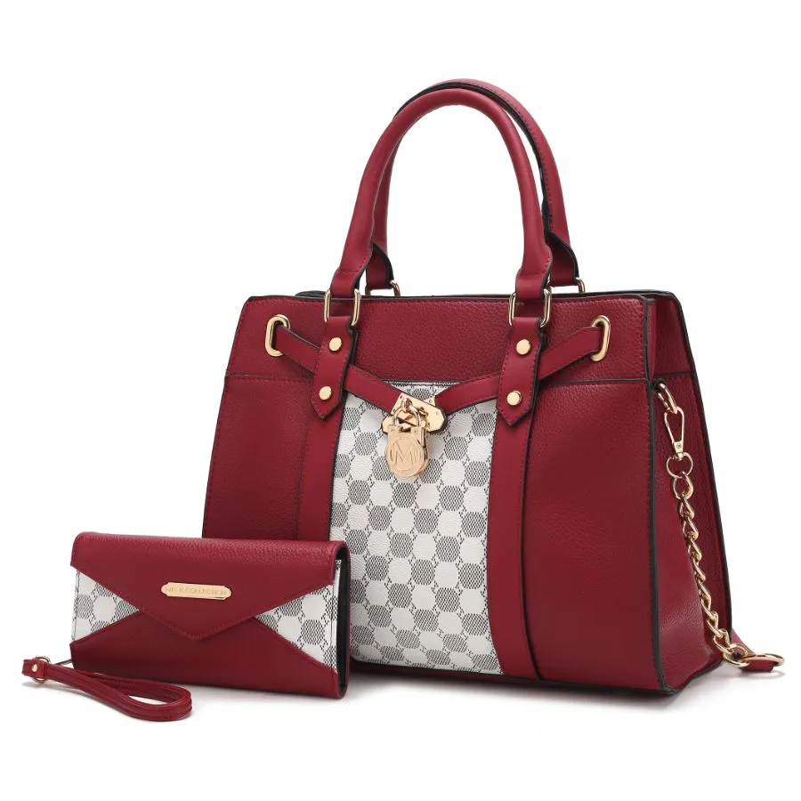Christine Circular Print Vegan Leather Women’s Satchel Bag witch matching wallet - 2 pieces