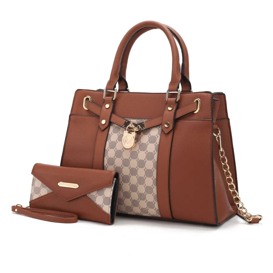 Christine Circular Print Vegan Leather Women’s Satchel Bag witch matching wallet - 2 pieces