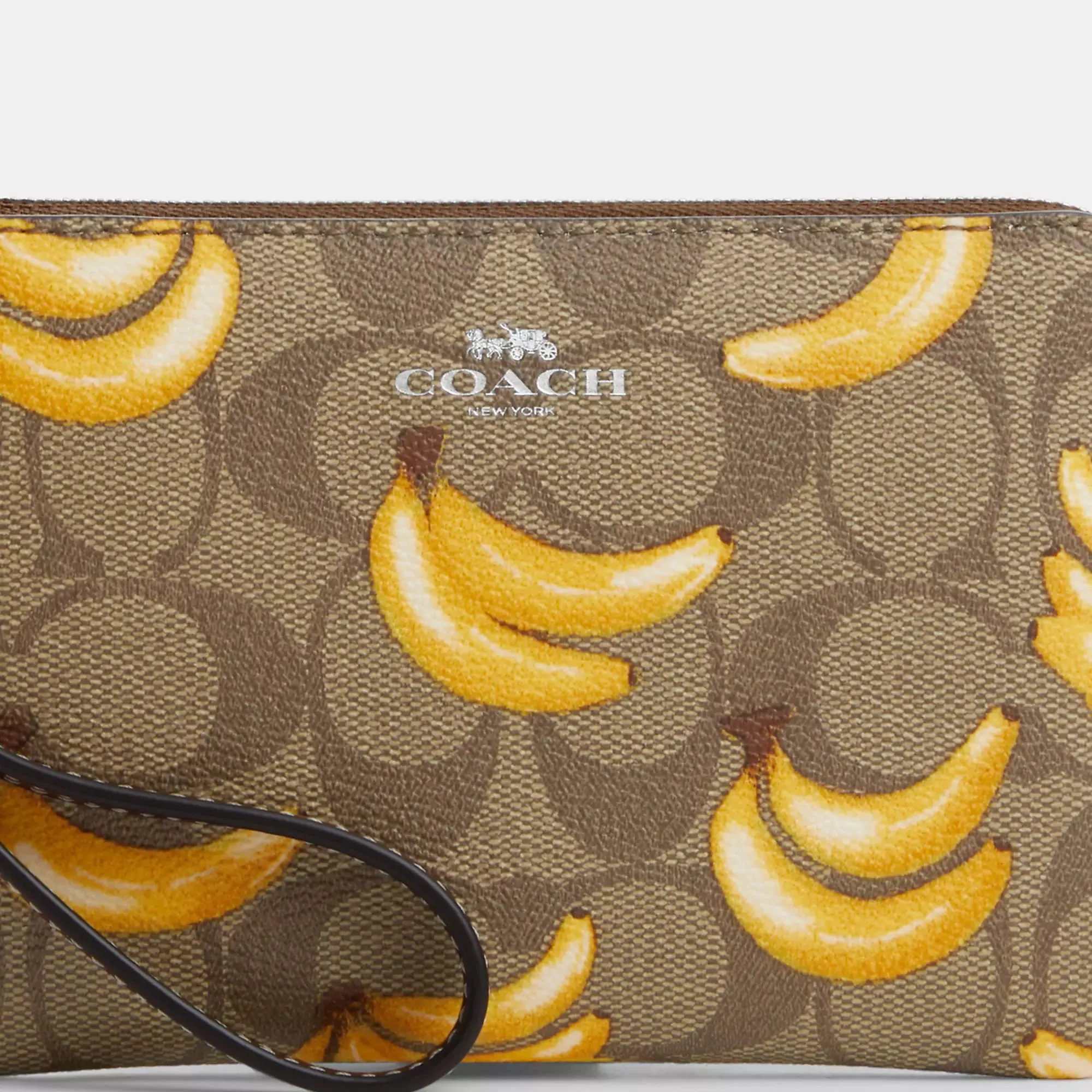 Coach Outlet Corner Zip Wristlet In Signature Canvas With Banana Print