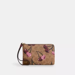 Coach Outlet Corner Zip Wristlet In Signature Canvas With Cherry Print