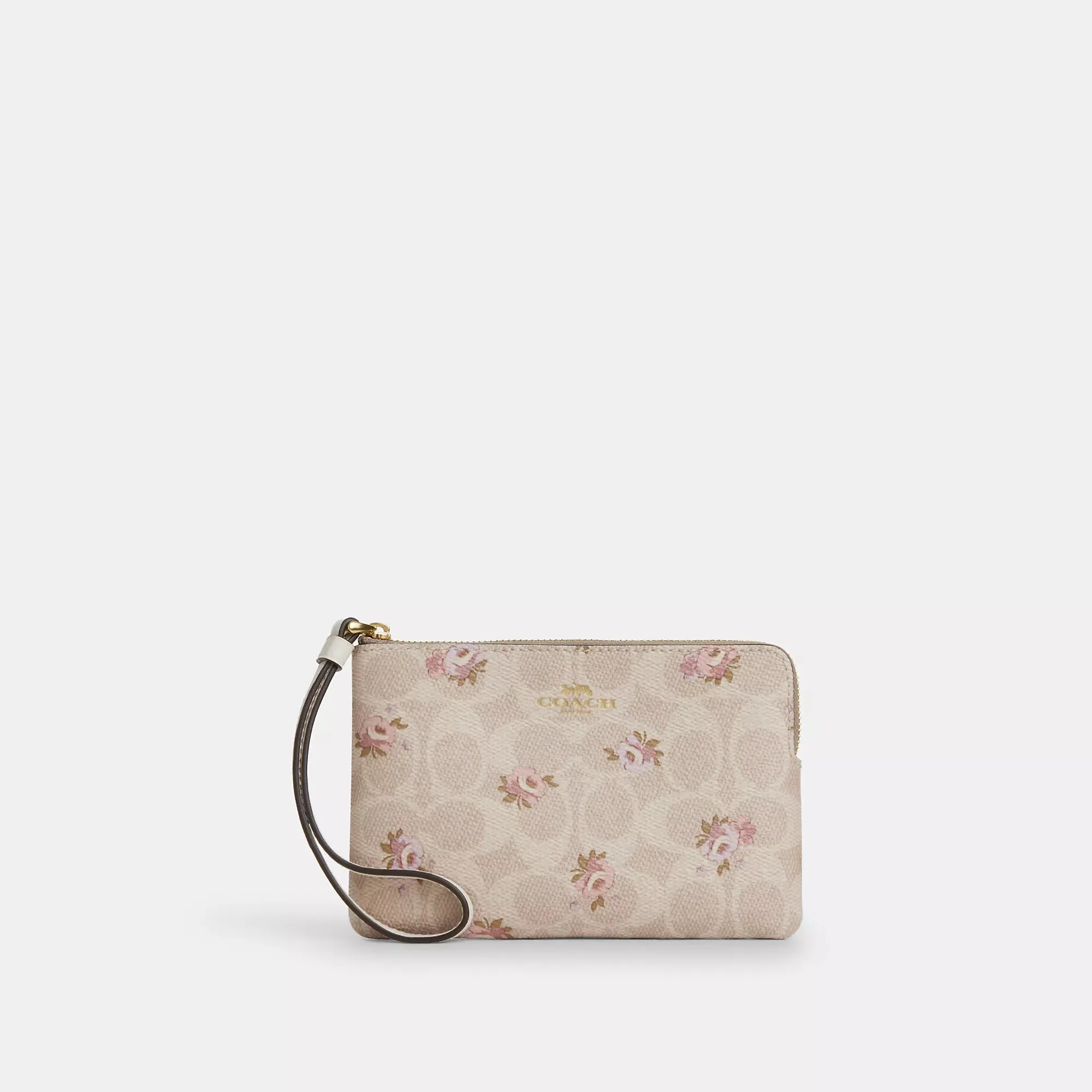 Coach Outlet Corner Zip Wristlet In Signature Canvas With Floral Print
