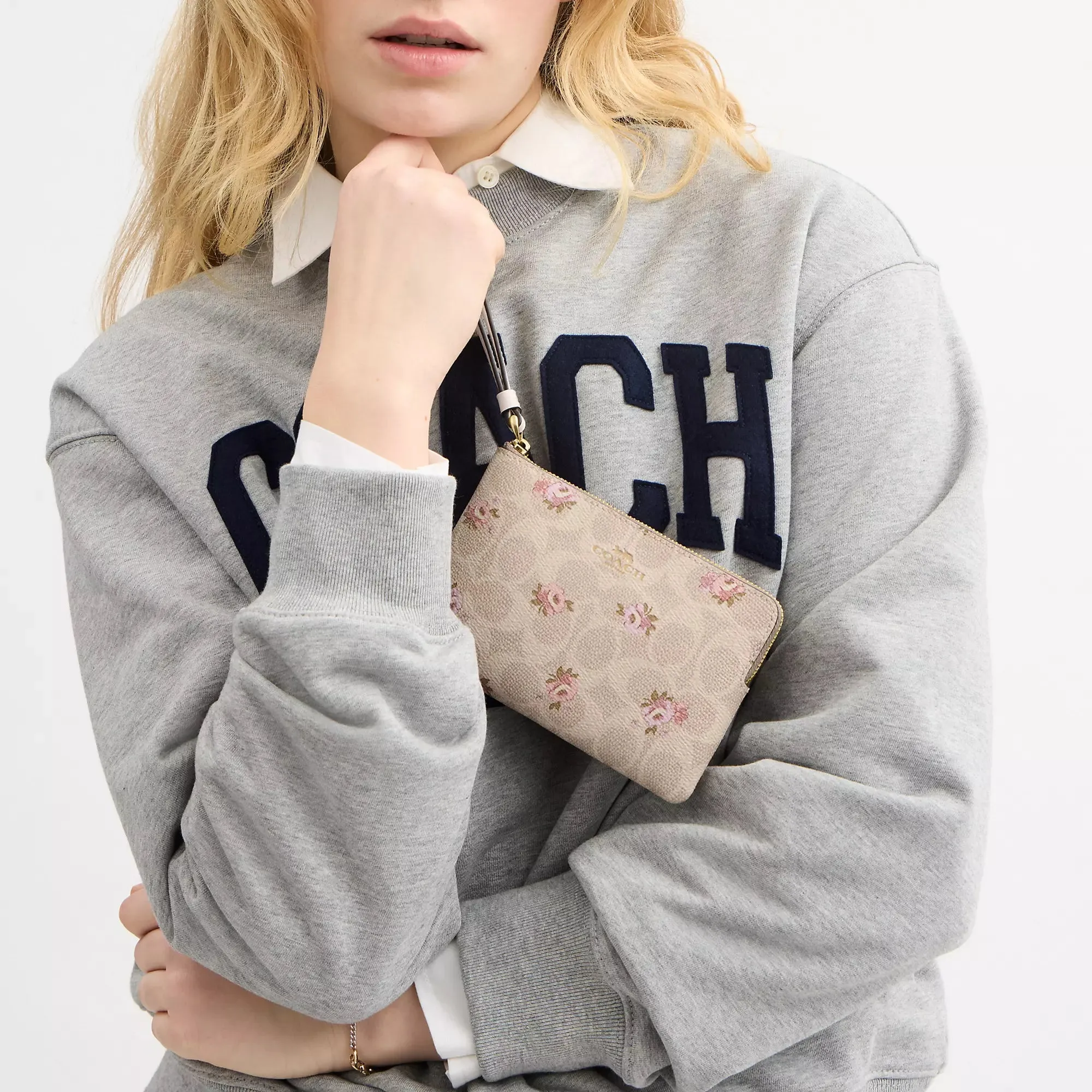 Coach Outlet Corner Zip Wristlet In Signature Canvas With Floral Print