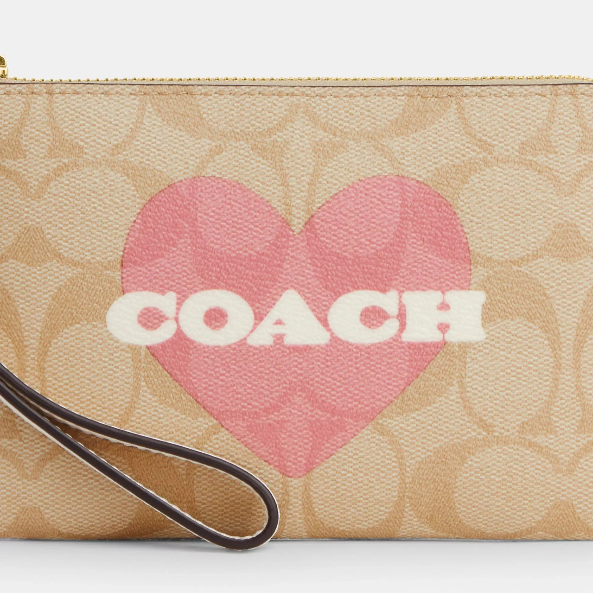 Coach Outlet Corner Zip Wristlet In Signature Canvas With Heart Print