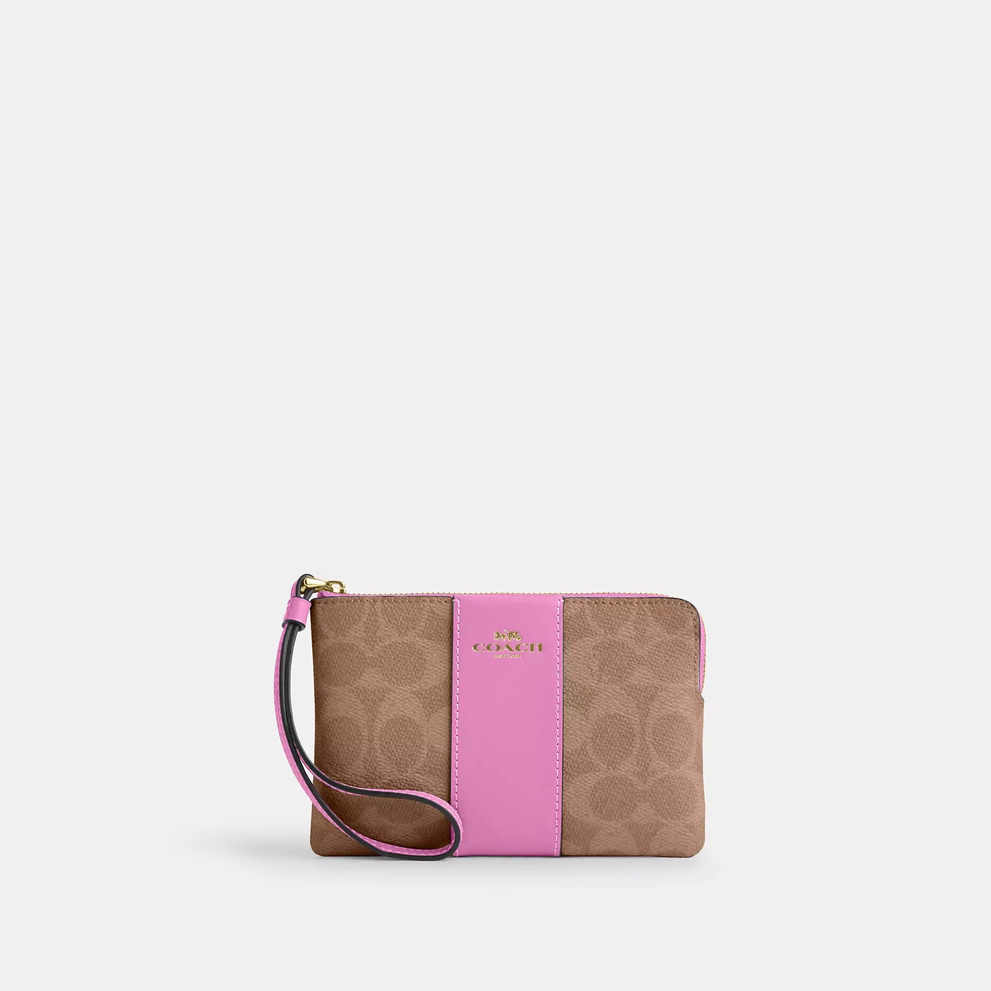 Coach Outlet Corner Zip Wristlet In Signature Canvas With Stripe