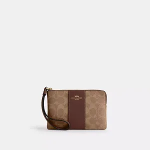 Coach Outlet Corner Zip Wristlet In Signature Canvas With Stripe