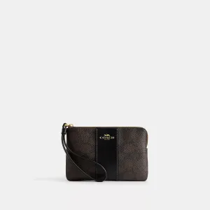 Coach Outlet Corner Zip Wristlet In Signature Canvas With Stripe