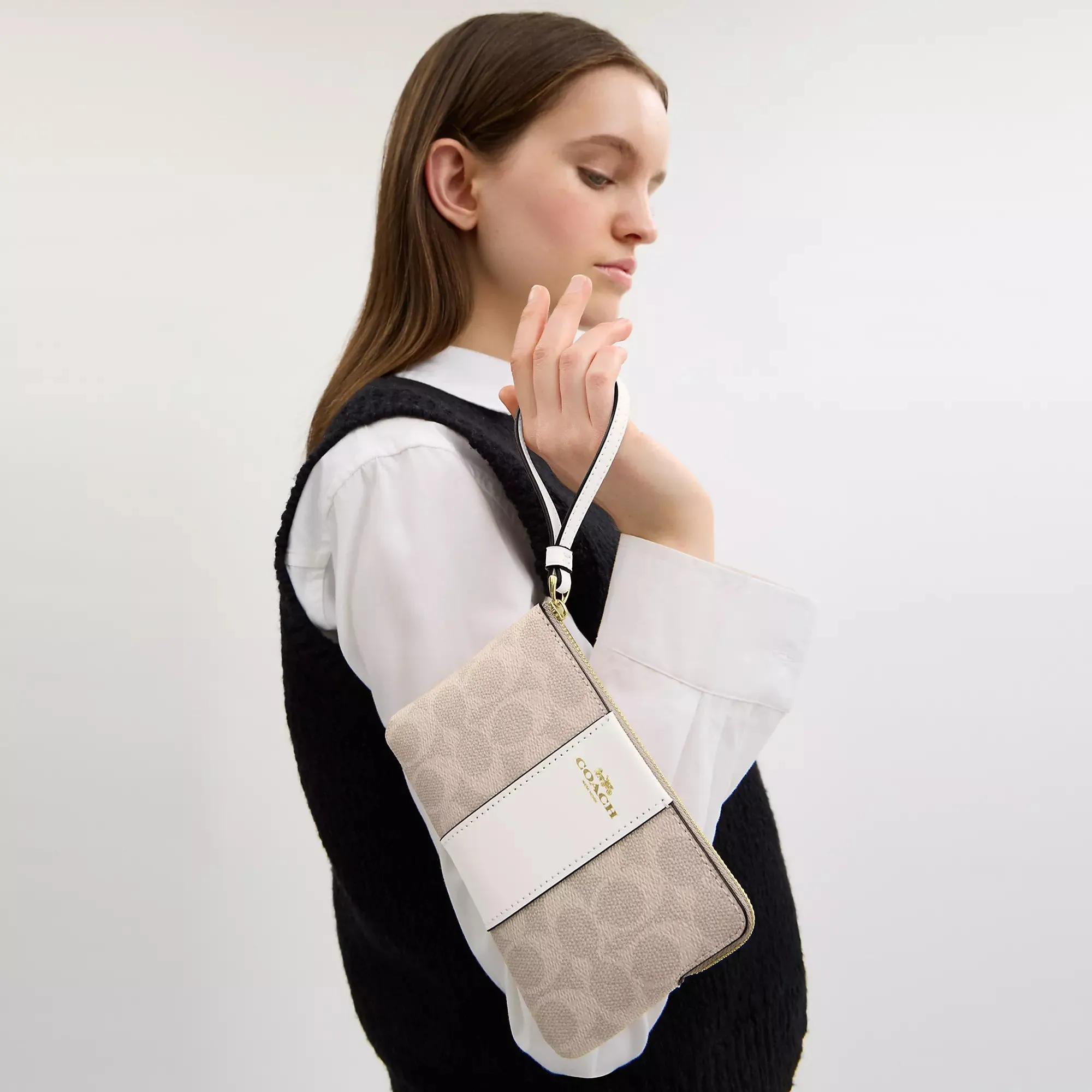 Coach Outlet Corner Zip Wristlet In Signature Canvas With Stripe