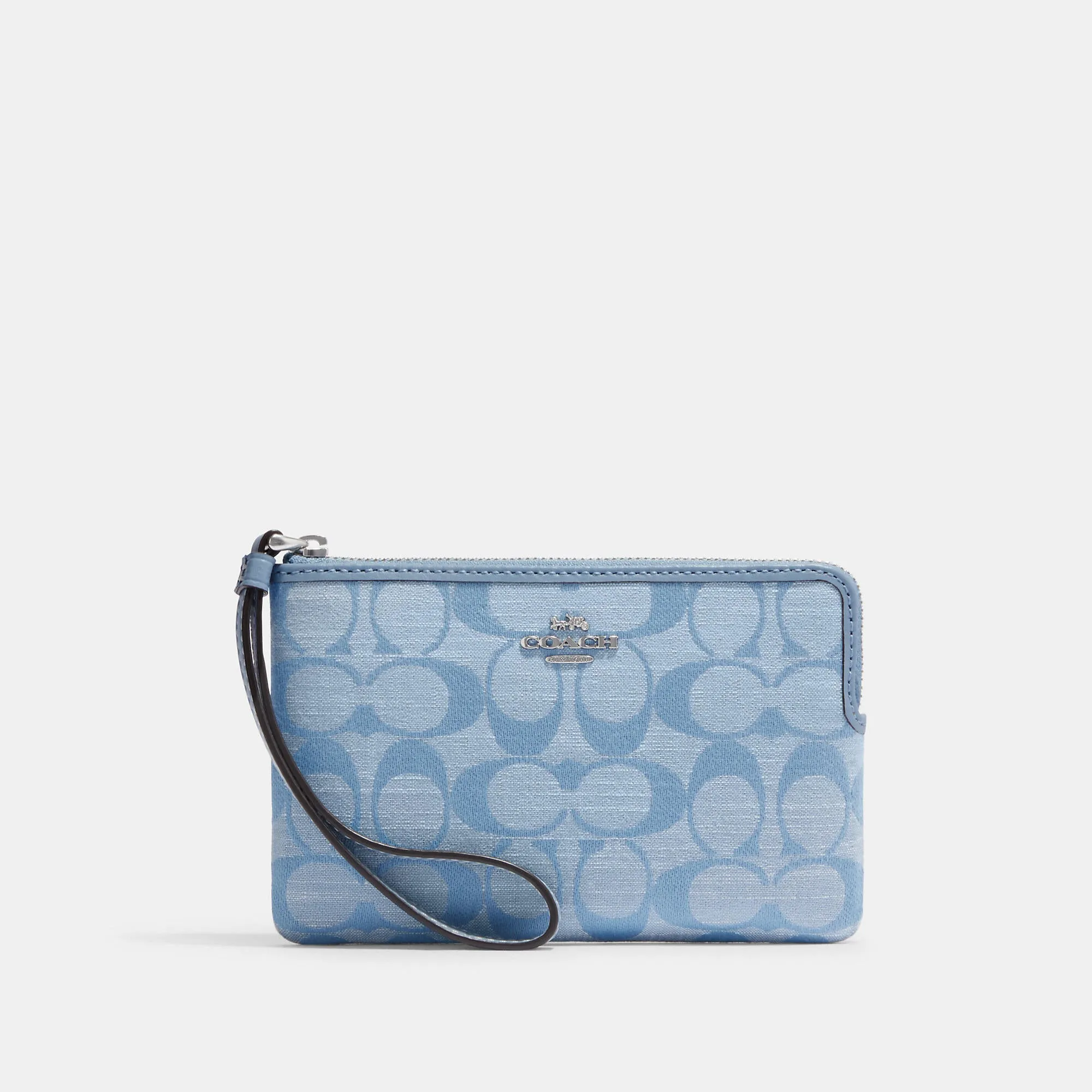 Coach Outlet Corner Zip Wristlet In Signature Chambray
