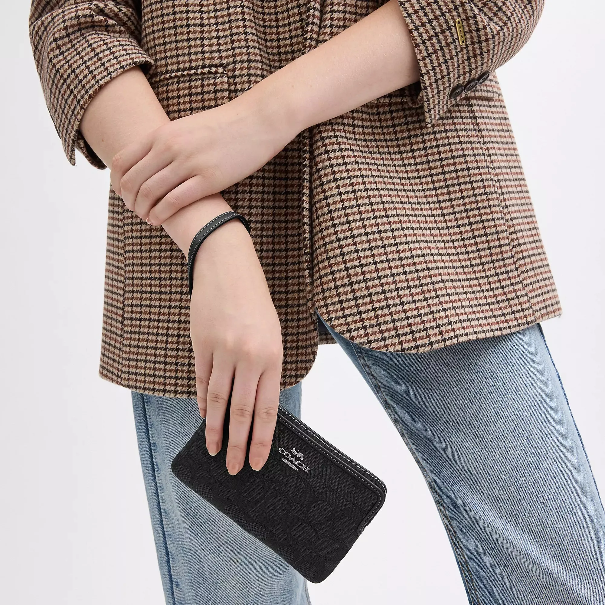 Coach Outlet Corner Zip Wristlet In Signature Jacquard