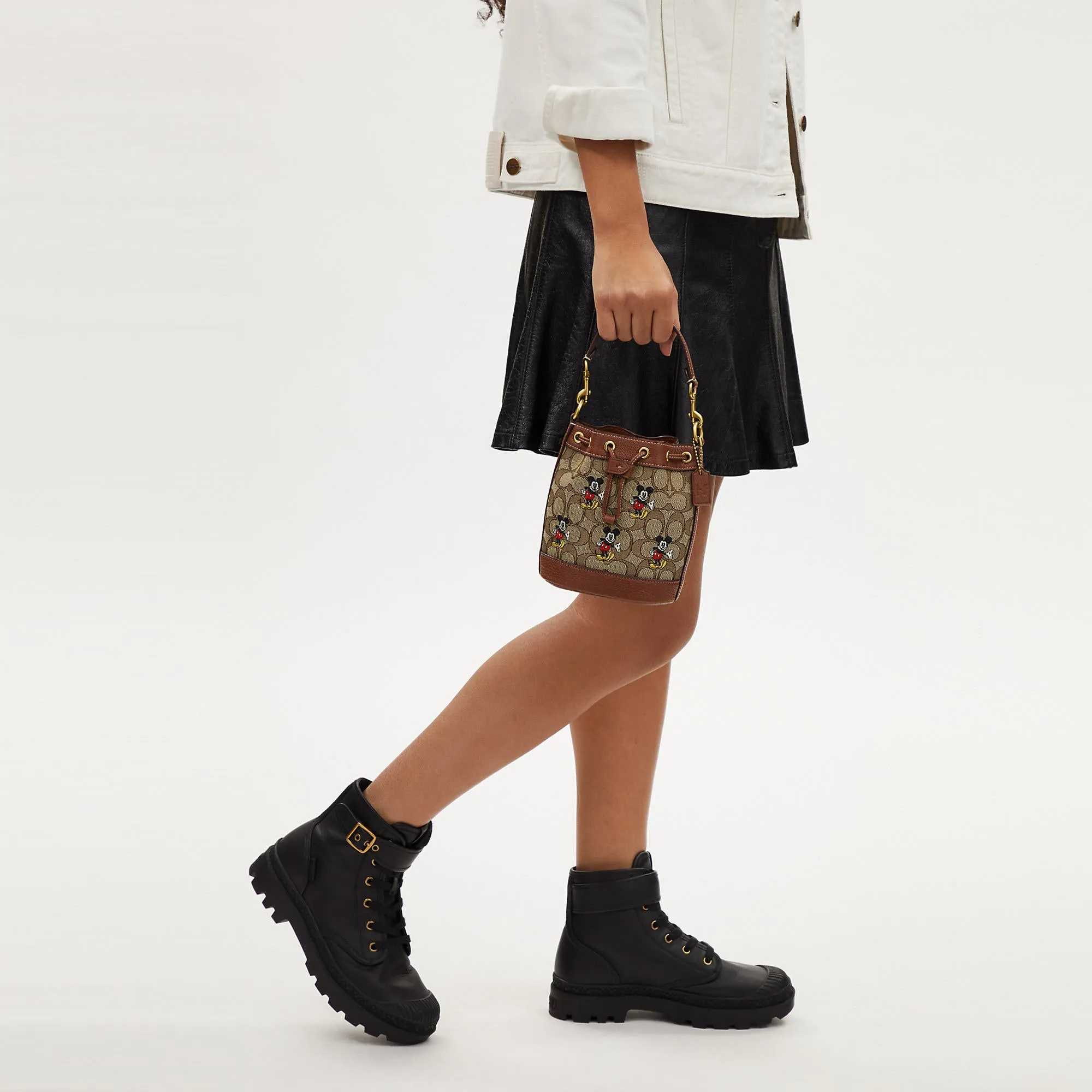 Coach Outlet Disney X Coach Mini Dempsey Bucket Bag In Signature Jacquard With Mickey Mouse Print