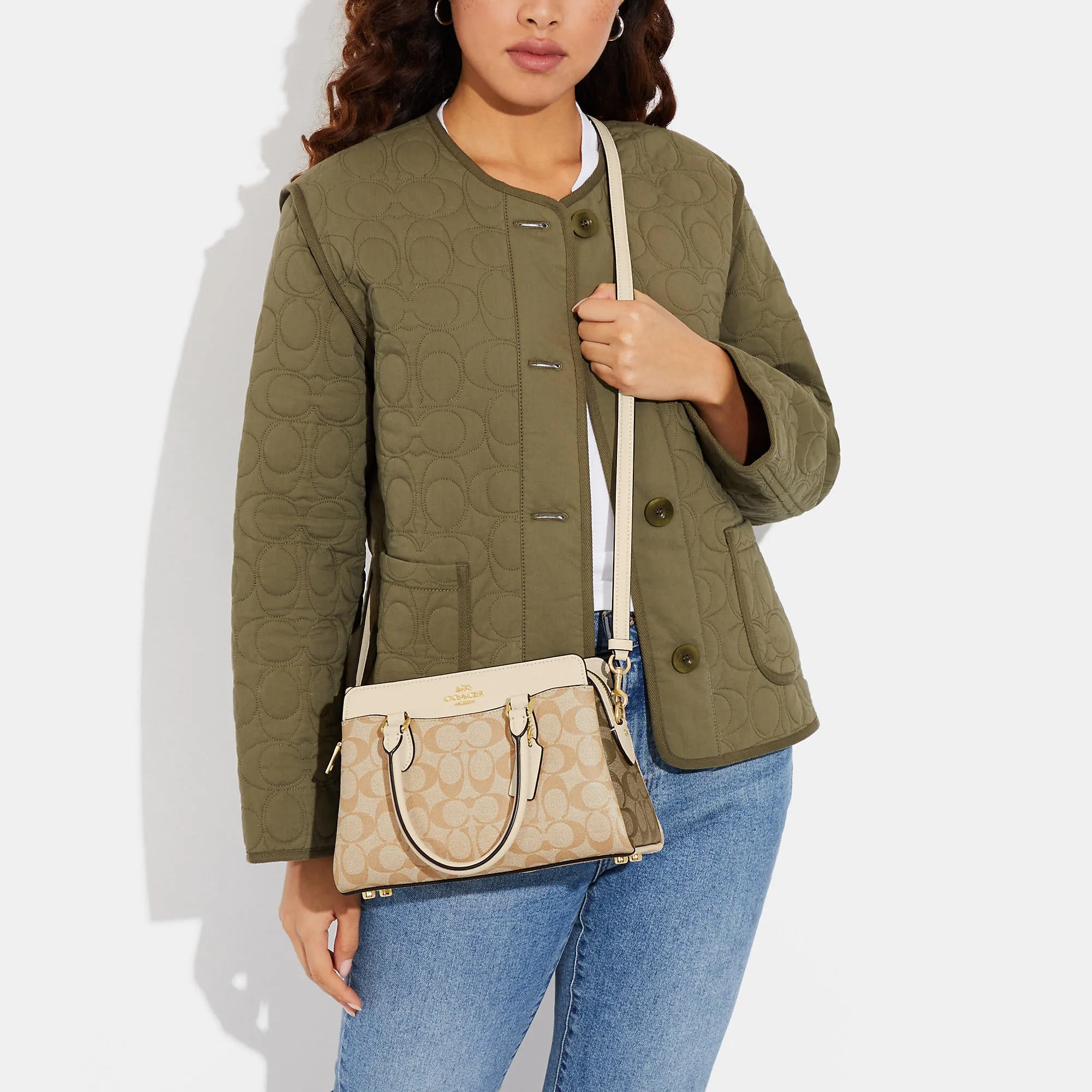 Coach Outlet Mini Darcie Carryall In Blocked Signature Canvas