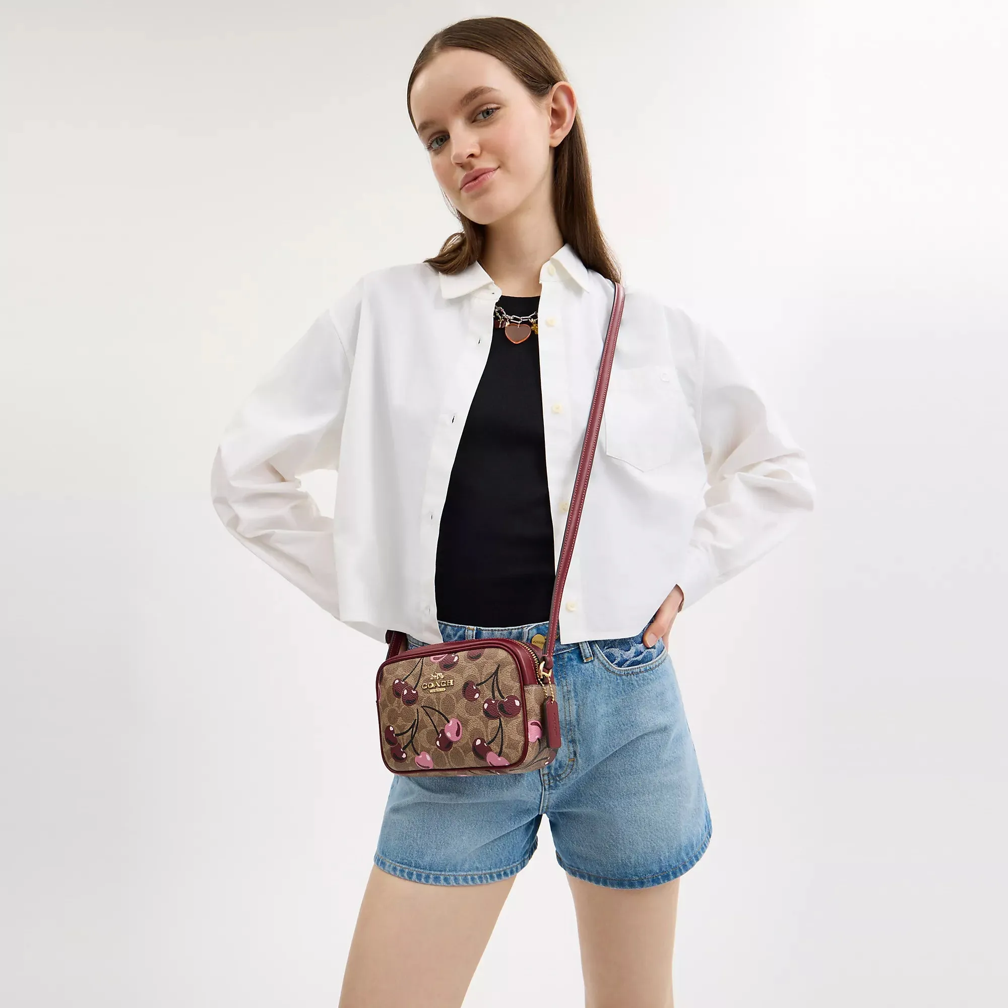 Coach Outlet Mini Jamie Camera Bag In Signature Canvas With Cherry Print