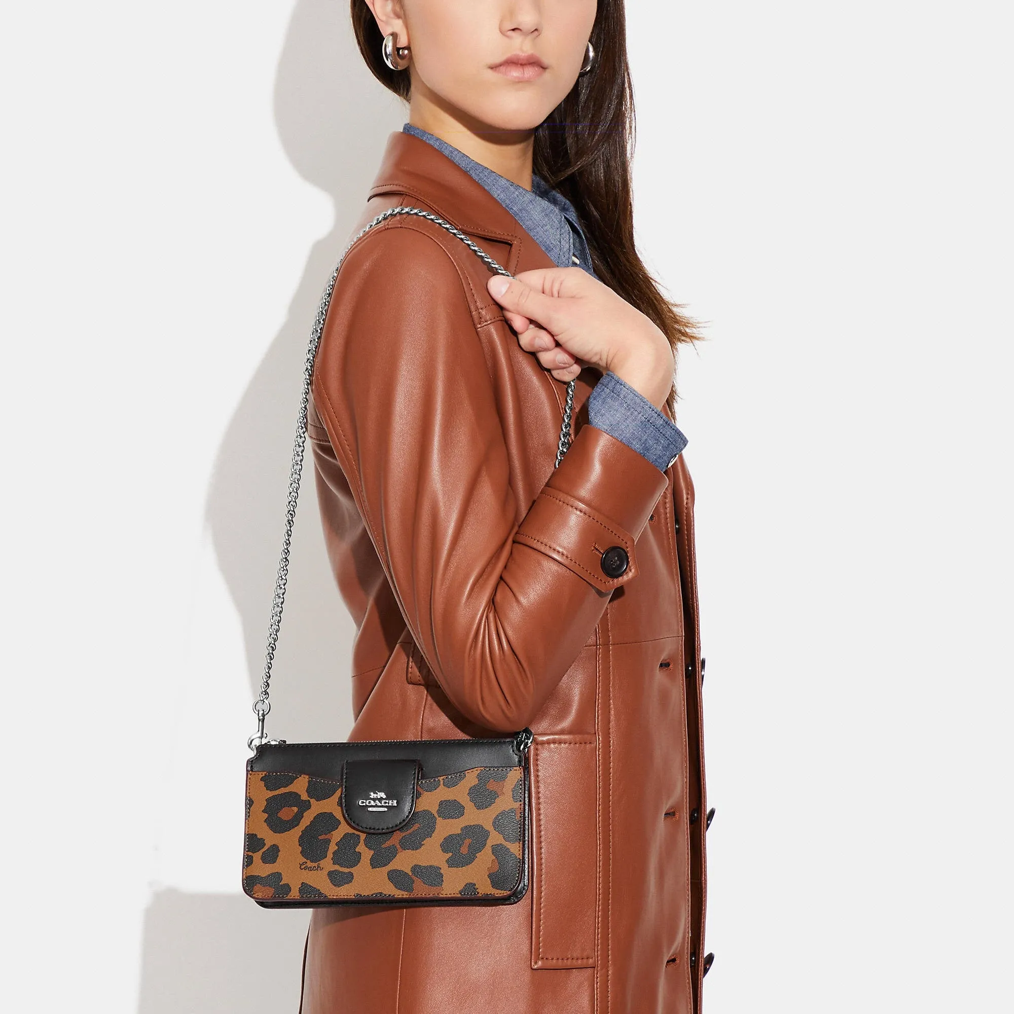 Coach Outlet Poppy Crossbody With Card Case With Leopard Print And Signature Canvas