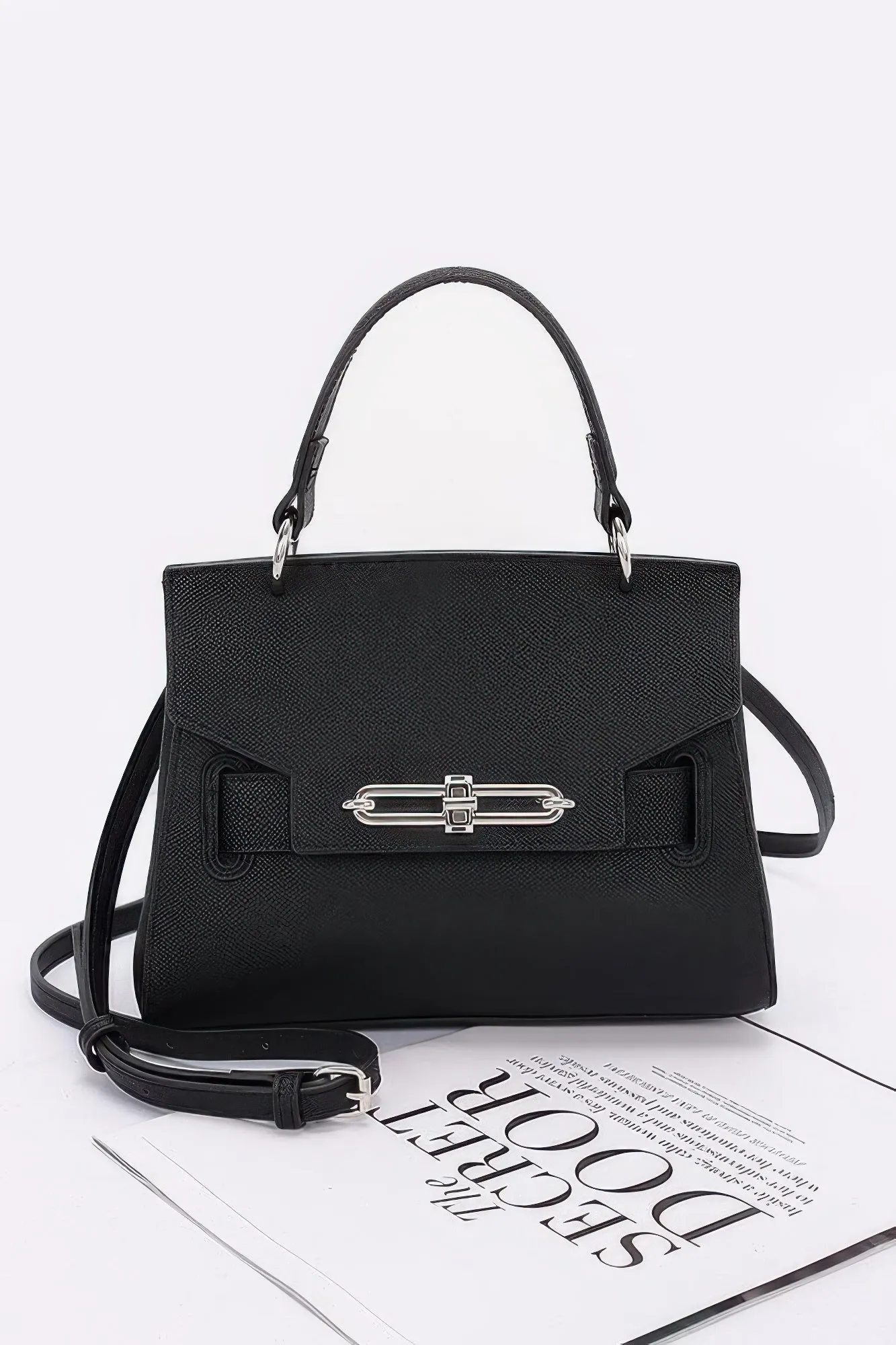 FASHNZFAB Women's Faux Leather Top Handle Flap Bag