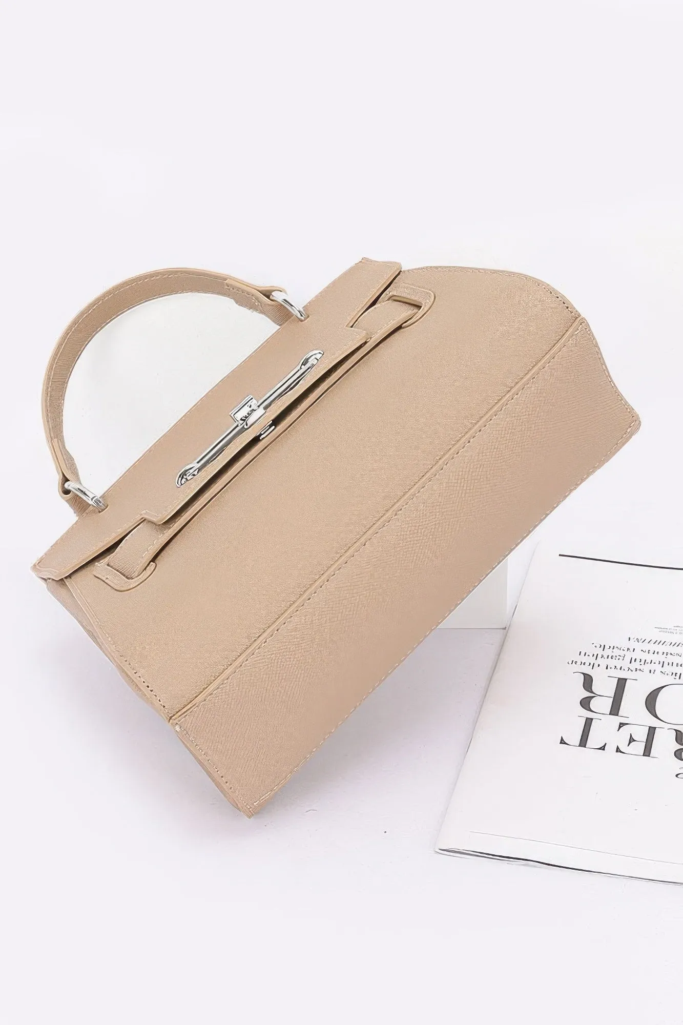 FASHNZFAB Women's Faux Leather Top Handle Flap Bag