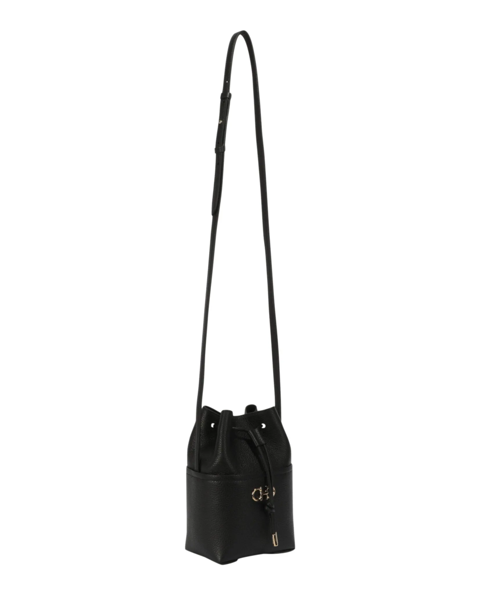 Gancini Logo Plaque Drawstring Bucket Bag