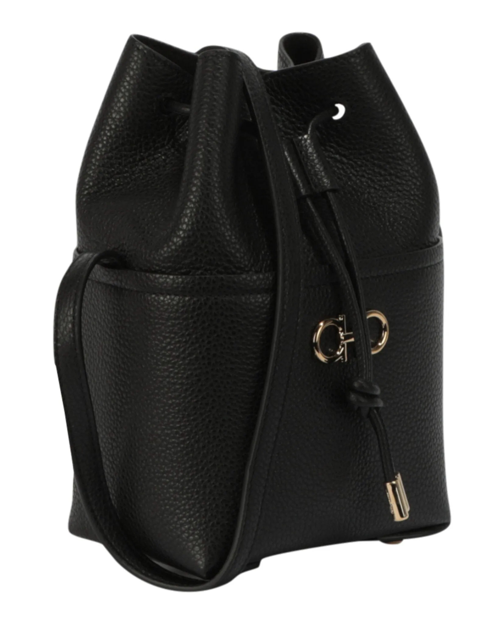 Gancini Logo Plaque Drawstring Bucket Bag