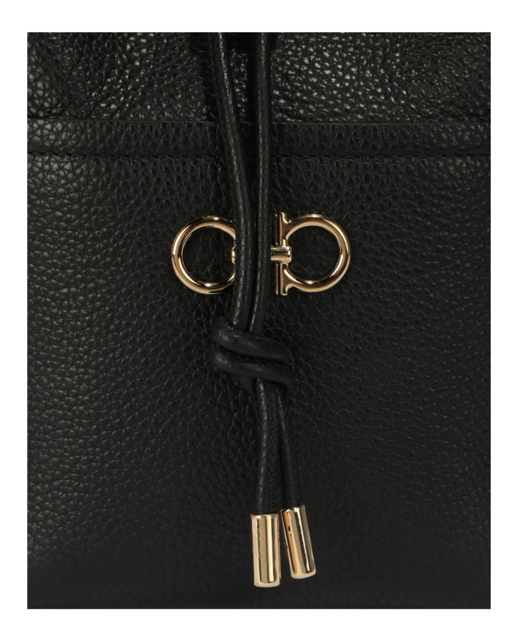 Gancini Logo Plaque Drawstring Bucket Bag