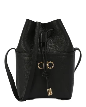 Gancini Logo Plaque Drawstring Bucket Bag