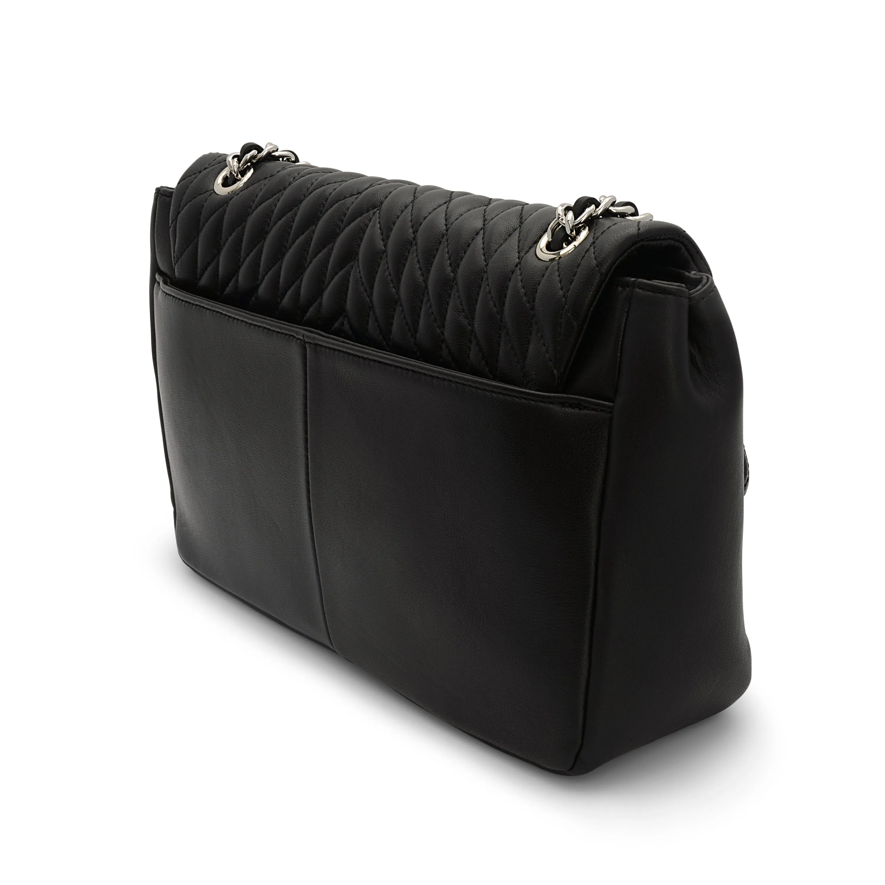 Karl Lagerfeld Paris Agyness Black and Silver Leather Shoulder Bag LH1HB446BSV
