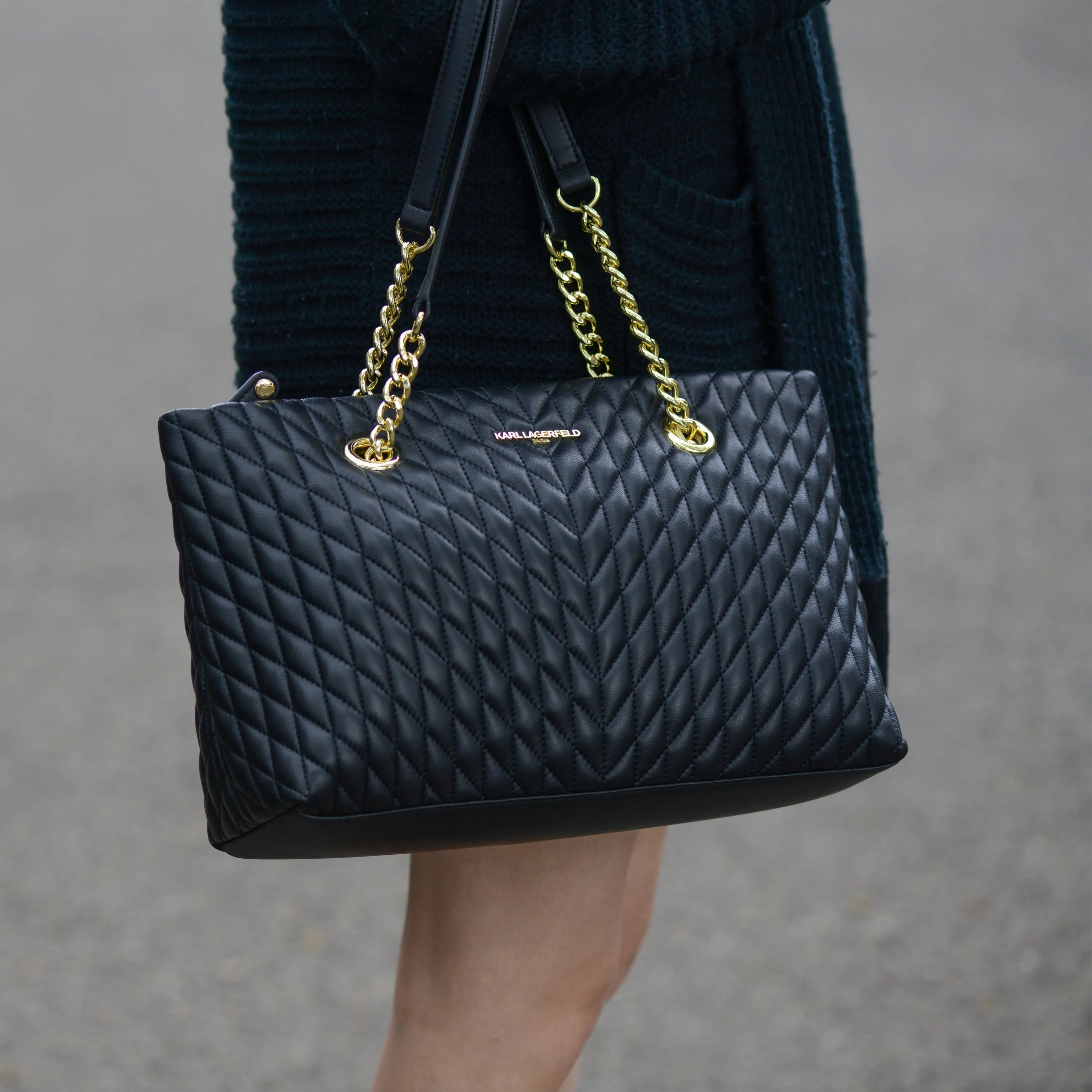 Karl Lagerfeld Paris Karolina Black & Gold Leather Tote LH9AB186BGD