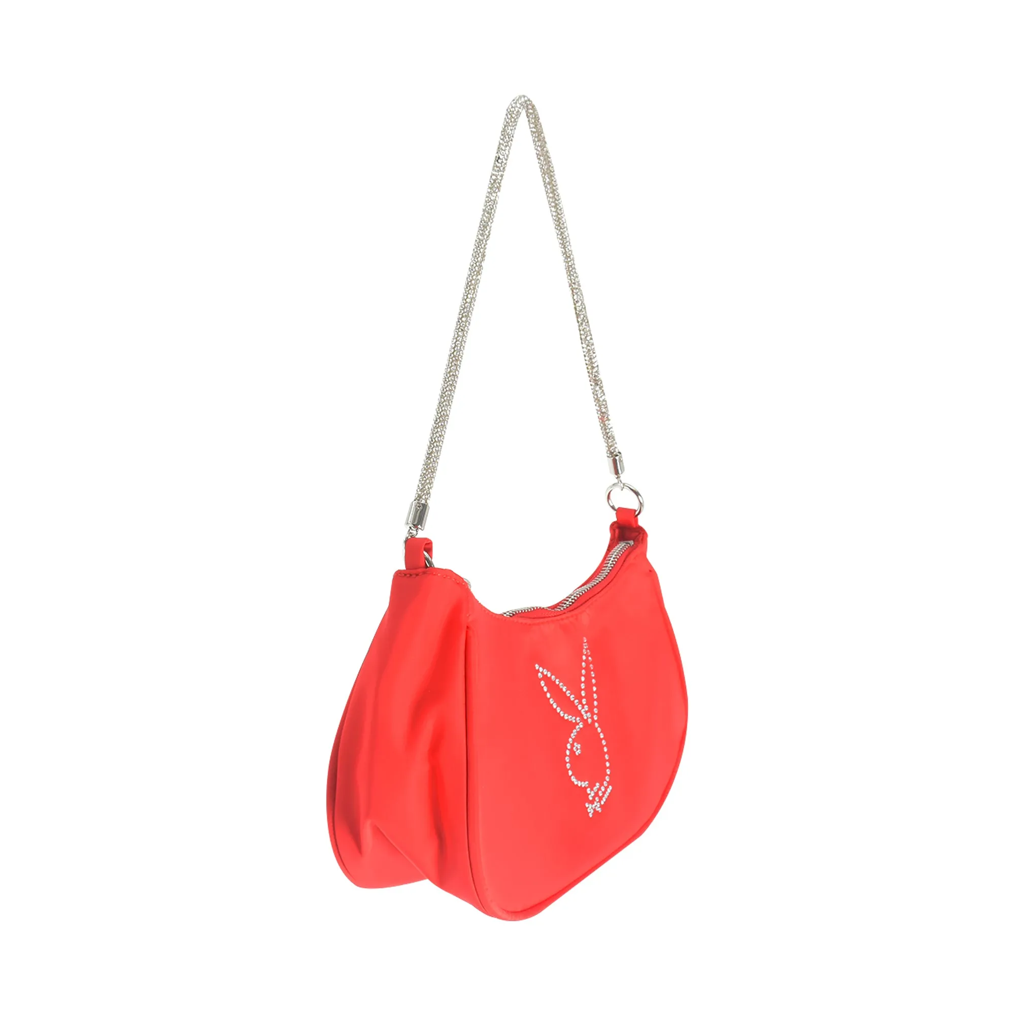 NYLON HANDBAG WITH RHINESTONE HANDLE AND RHINESTONE BUNNY