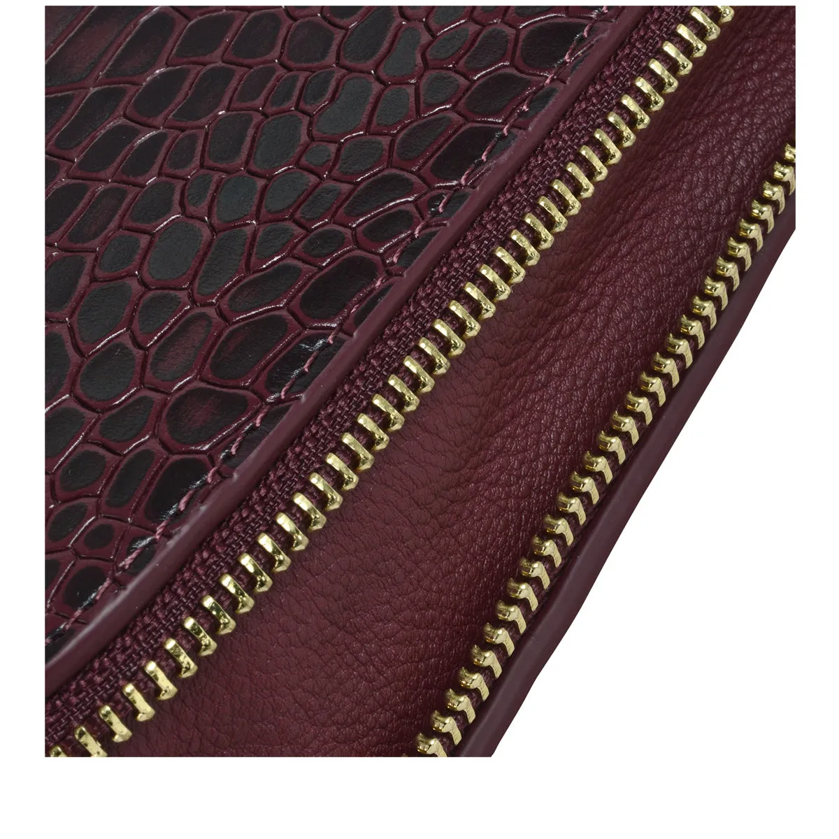 Pockets Faux Croc - Medium Zip Around Crossbody